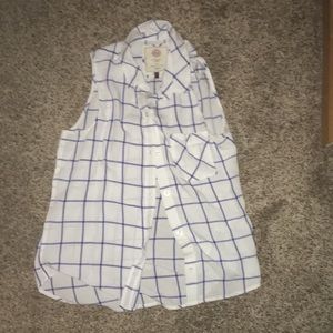 Button up, white and blue tank top